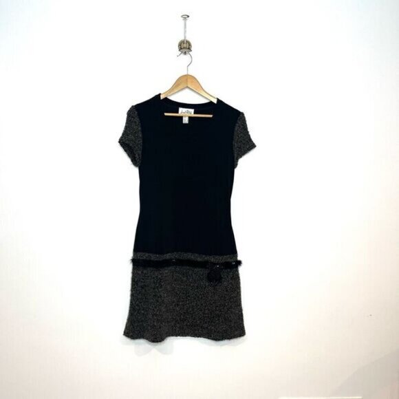 Joseph Ribkoff Women’s Size 6 Boucle Sequined Bow Sheath Dress Black Grey Beaded - Picture 15 of 15